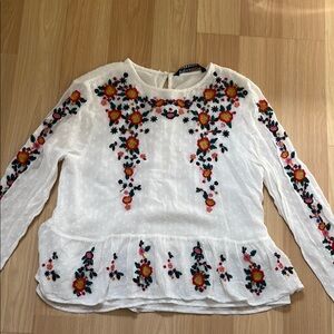 Floral Embroidered White Top